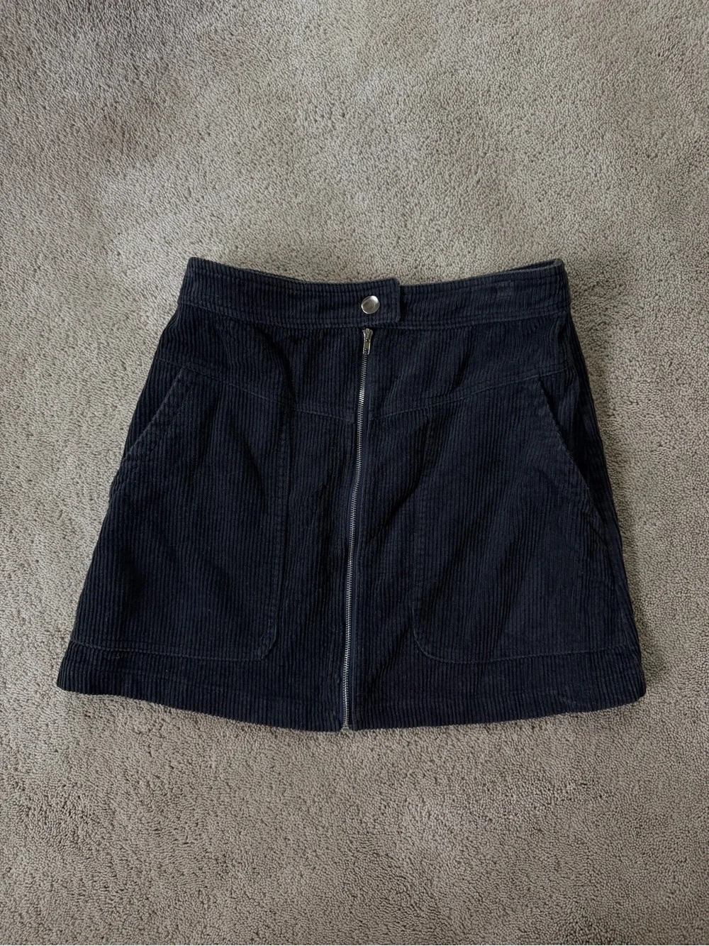Altar'd State Black Corduroy Front-Zip Mini Skirt